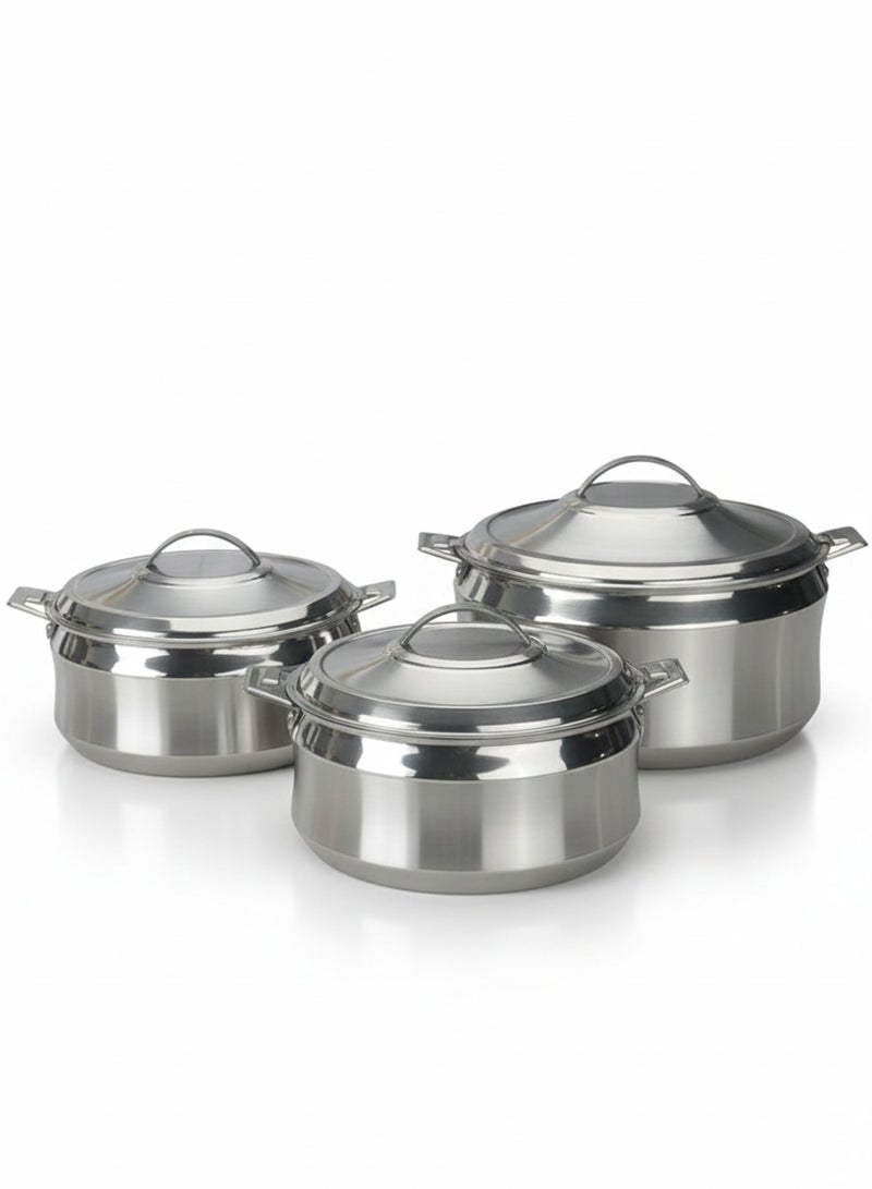 Maxima مجموعة من 3 أوعية تسخين من الفولاذ المقاوم للصدأ باللون الفضي - Image 1